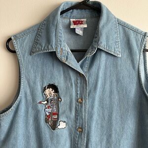 Betty Boop Denim Sleeveless Shirt with Patch